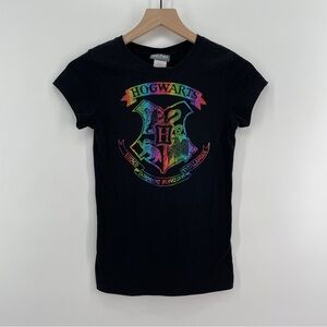 Harry Potter‎ Hogwarts T Shirt Rainbow Foil Youth XL 14/16 Short Sleeve Black